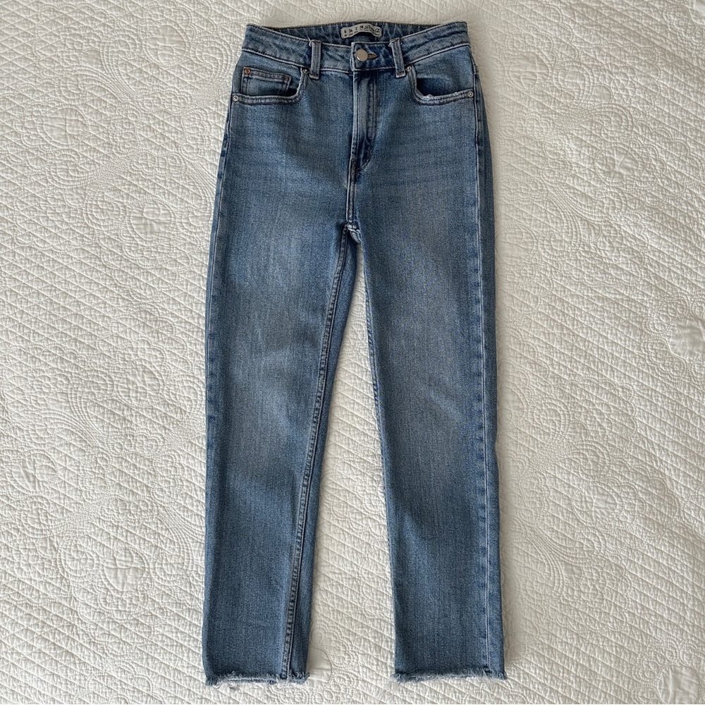 Primark Slim Straight Leg Denim Co Jeans Raw Hem Ankle Cropped Women’s Size 2
